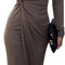 Women'S Long Sleeve Dress: Midi Casual V Neck Dresses Twist Waist Ribbed Knit Bodycon Slit Cocktail Party Dress